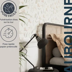 Papier peint pré-encollé vinyle intissé fleuri Easy Roll GoodHome Aubourne beige l.53 x H.1005 cm