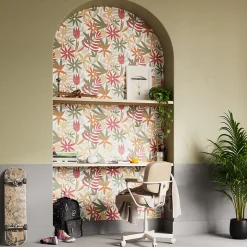Papier peint pré-encollé vinyle fleuri Easy Roll GoodHome Basil fleurs multicolore l.53 x H.1005 cm
