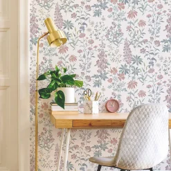 Papier peint pré-encollé vinyle intissé fleuri Easy Roll GoodHome Aldin rose pastel l.53 x H.1005 cm