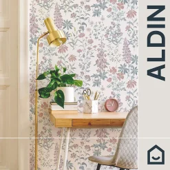 Papier peint pré-encollé vinyle intissé fleuri Easy Roll GoodHome Aldin rose pastel l.53 x H.1005 cm