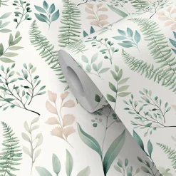 Papier peint pré-encollé vinyle intissé fleuri Easy Roll GoodHome Chandos vert l.53 x H.1005 cm