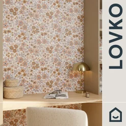 Papier peint pré-encollé vinyle intissé fleuri rose Easy Roll GoodHome Lovko l.53 x H.1005 cm
