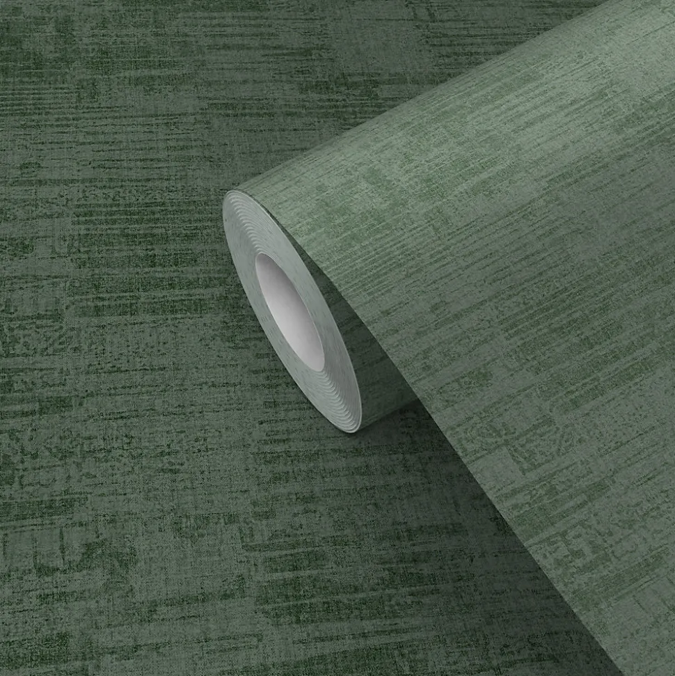 Papier peint pré-encollé vinyle intissé uni Easy Roll GoodHome Chaumont vert l.53 x H.1005 cm