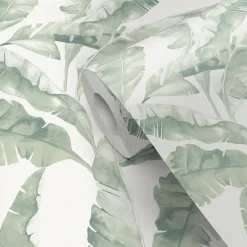 Papier peint pré-encollé vinyle intissé feuillage Easy Roll GoodHome Halton vert l.53 x H.1005 cm