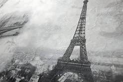 Papier peint romantique EDEM 9050-10 Paris Tour Eiffel Notre Dame Papier peint intissé gaufré shabby chic satiné blanc gris