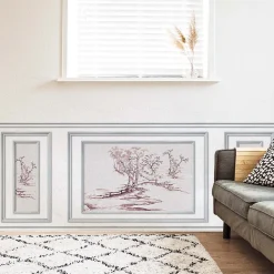 Papier peint trompe l'oeil boiserie, 75x200cm. Toile arbre rouge pour décor intérieur panoramique. Donnez une nouvelle vie à votre