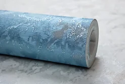 Papier peint unicolore EDEM 9076-29 Papier peint intissé gaufré à l'aspect crépi et un effet métallique bleu turquoise