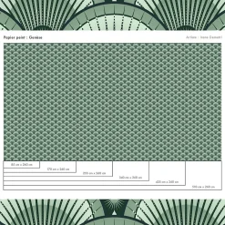 Papier peint vintage avec motifs géométriques verts - 255x260 cm (l x h)