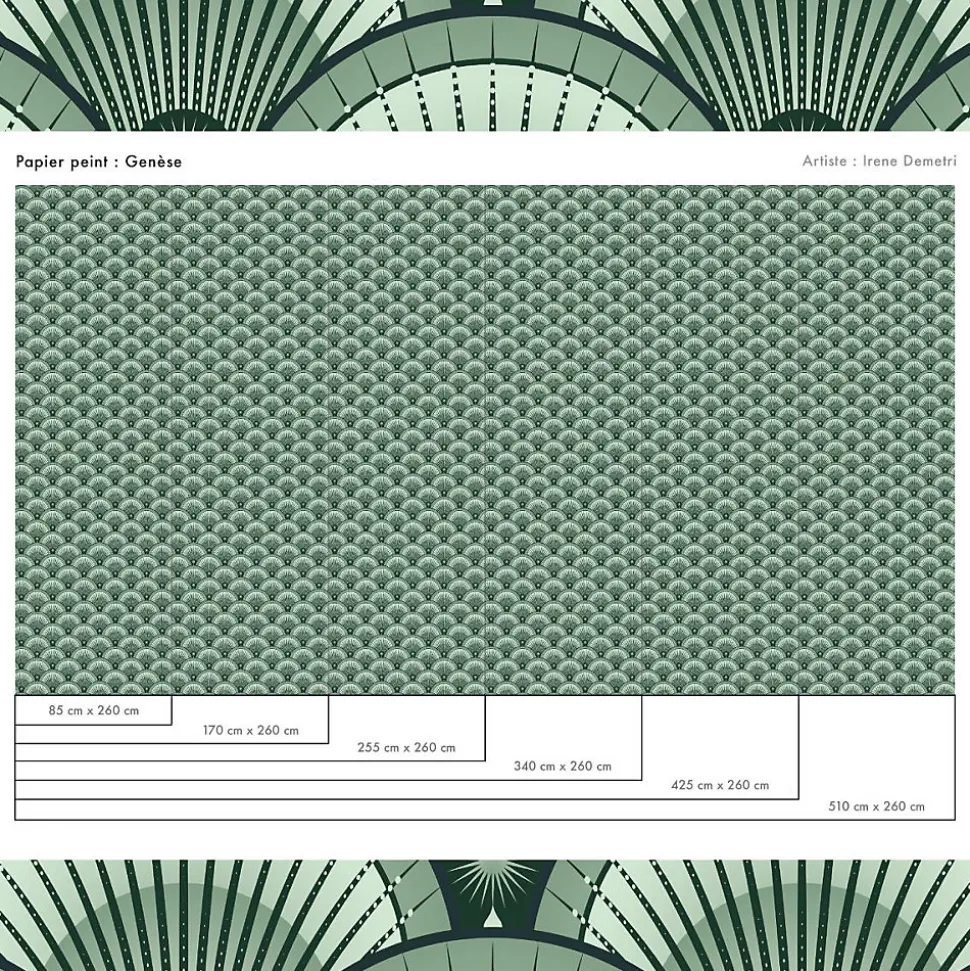 Papier peint vintage avec motifs géométriques verts - 255x260 cm (l x h)