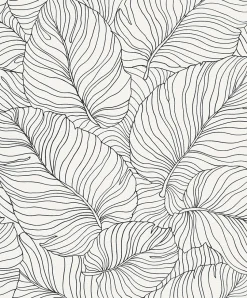 Papier peint vinyle expansé intissé feuilles de bananier Isa noir et blanc L.1005 x l.53 cm Grandeco