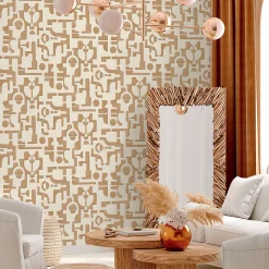 Papier peint vinyle expansé à coller formes géométriques velours beige L.10 05 x l.53cm
