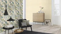 Papier peint vinyle expansé intissé Rasch feuillages exotic beige l.53 x H.1005 cm