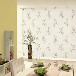 Papier peint vinyle expansé sur intissé - Basique - Motif floral vert pois satiné - Rouleau(x)