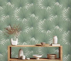 Papier peint vinyle grainé sur intissé effet mat végétal Antigua As Creation L.1005 x l. 53 cm vert
