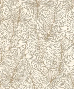 Papier peint vinyle grainé intissé feuilles de lotus beige crème et or L.1005 x l.53cm Rasch