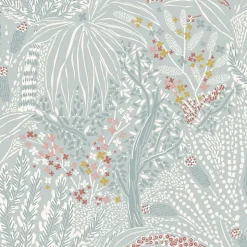 Papier peint vinyle intissé Sejours & Chambres Lutece mat et satiné fleurs, feuilles bleu, blanc, rouge l.1005 x l.53 cm