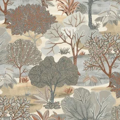 Papier peint vinyle intissé Allure Lutece mat et satiné fôret, arbre, paysage jaune, marron, bleu l.1005 x l.53 cm