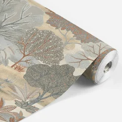 Papier peint vinyle intissé Allure Lutece mat et satiné fôret, arbre, paysage jaune, marron, bleu l.1005 x l.53 cm