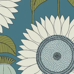 Papier peint vinyle intissé Cuisines & Bains Lutece mat et satiné tournesol, fleurs bleu, vert l.1005 x l.53 cm