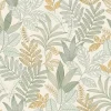 Papier peint vinyle intissé Allure Lutece mat et satiné feuilles jaune, vert, bleu l.1005 x l.53 cm