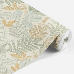 Papier peint vinyle intissé Allure Lutece mat et satiné feuilles jaune, vert, bleu l.1005 x l.53 cm