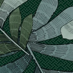 Papier peint vinyle intissé Villa Rosalie Lutece mat et satiné feuilles vert, bleu pétrole, bleu l.1005 x l.53 cm