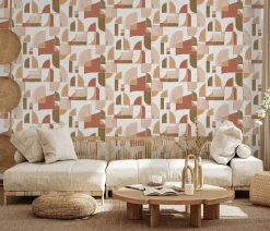 Papier peint vinyle intissé à coller formes géométriques beige L.10 05 x l.53cm