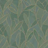 Papier peint vinyle intissé Allure Lutece mat et satiné feuilles, sculptées vert, or l.1005 x l.53 cm