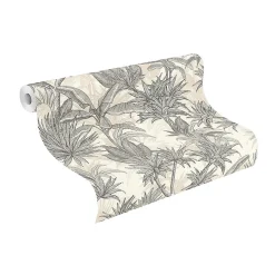 Papier peint vinyle intissé feuillage tropical noir, doré L.1001 x l.53cm Rasch