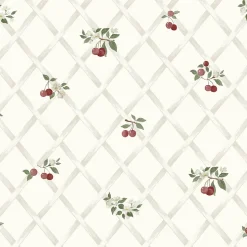Papier peint vinyle intissé Cuisines & Bains Lutece mat et satiné treillis, cerise rouge, beige, blanc l.1005 x l.53 cm