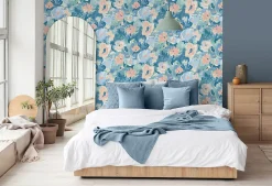 Papier peint vinyle intissé fleuri Floral gouache vert, bleu pastel L.1005 x l.53cm Ugèpa