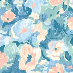 Papier peint vinyle intissé fleuri Floral gouache vert, bleu pastel L.1005 x l.53cm Ugèpa
