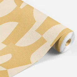 Papier peint vinyle intissé Allure Lutece mat et satiné découpe, géométrie jaune, ocre, beige l.1005 x l.53 cm