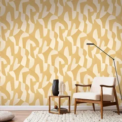 Papier peint vinyle intissé Allure Lutece mat et satiné découpe, géométrie jaune, ocre, beige l.1005 x l.53 cm