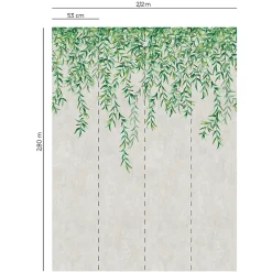 Papier peint vinyle intissé Fidji greenery verdure vert sur fond blanc, 4 lés, L.1005 x l.53cm Lutèce