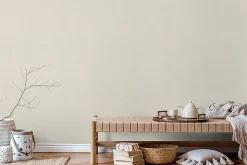 Papier peint vinyle intissé uni aspect tissu beige sable L.1001 x l.53cm