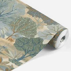 Papier peint vinyle intissé Allure Lutece mat et satiné fôret, arbre, paysage bleu, ocre, vieux bleu l.1005 x l.53 cm