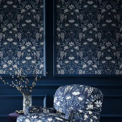 Papier peint vinyle intissé fleuri bleu L.1000 x l.52 cm Laura Ashley Parterre