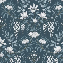 Papier peint vinyle intissé fleuri bleu L.1000 x l.52 cm Laura Ashley Parterre