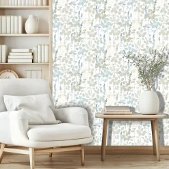 Papier peint vinyle intissé feuillage, fleurs sauvages bleu L. 1005 x l. 53cm Ugepa