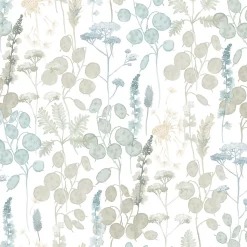 Papier peint vinyle intissé feuillage, fleurs sauvages bleu L. 1005 x l. 53cm Ugepa