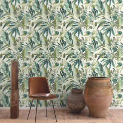 Papier peint vinyle intissé feuilles de palmier Big palm vert L.1005 x l.53cm Grandeco