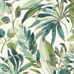 Papier peint vinyle intissé feuilles de palmier Big palm vert L.1005 x l.53cm Grandeco