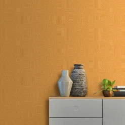 Papier peint vinyle intissé arche géométrique GoodHome jaune L.10m x l.53cm