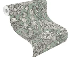 Papier peint vinyle intissé grainé fleuri Jade L.1005 x l.53cm Rasch