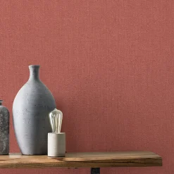 Papier peint vinyle intissé effet textile GoodHome rose terracotta L.10m x l.53cm