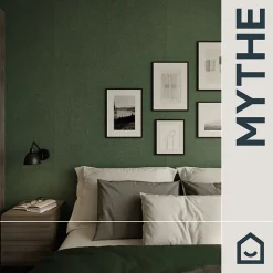 Papier peint vinyle intissé uni aspect tissu vert L.1005 x l.53cm GoodHome, Mythe