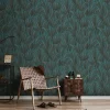 Papier peint vinyle intissé feuilles bleu et marron L.1005 x l.53cm, Erismann Zanzibar