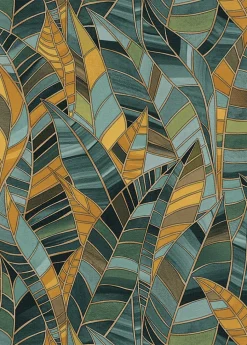 Papier peint vinyle intissé feuilles tropical vert, jaune L.1005 x l.53cm, Erismann Serenade