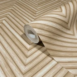 Papier peint vinyle intissé imitation chevron en bois L.1001 x l.53 cm